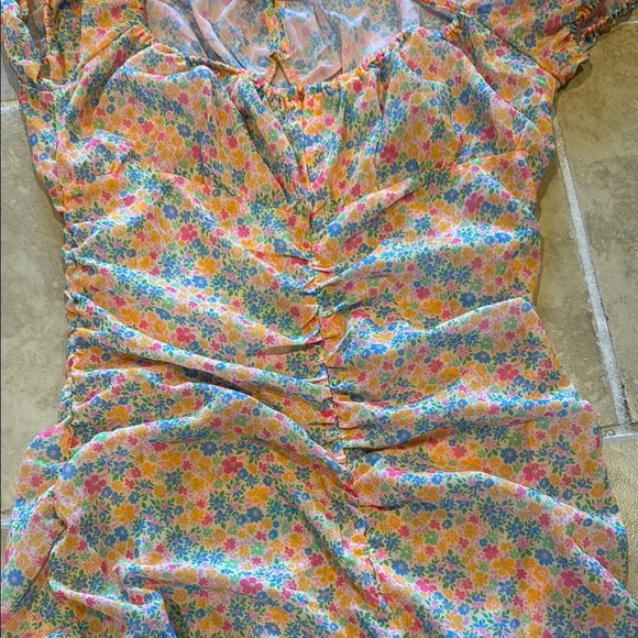 Floral Off-Shoulder Dress w/ orange slip under neath - Picture 3 of 6